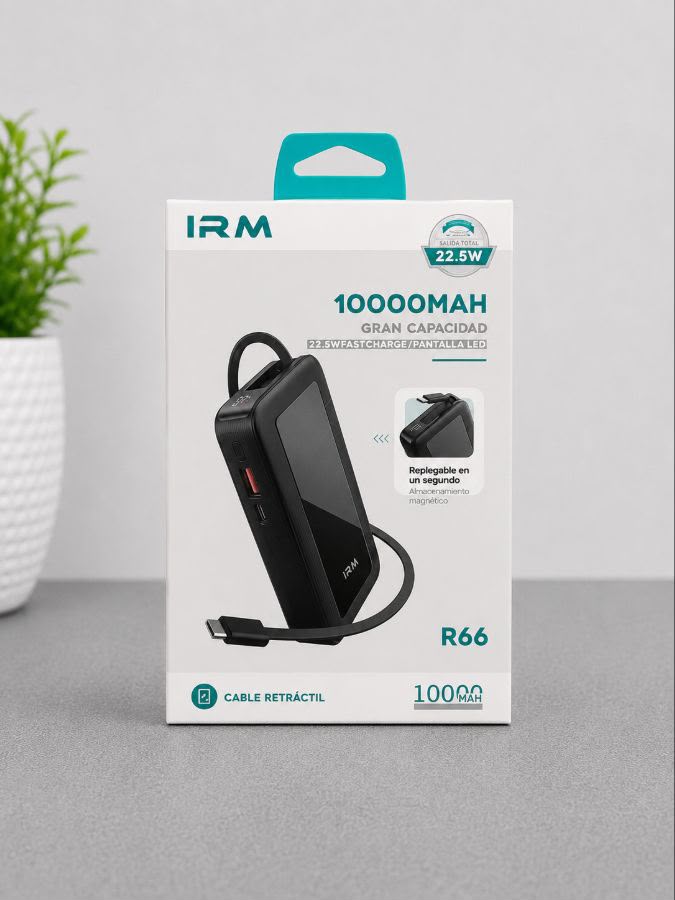 Power Bank 10000mAh 22.5W Carga Rápida Con Cable Incorporado